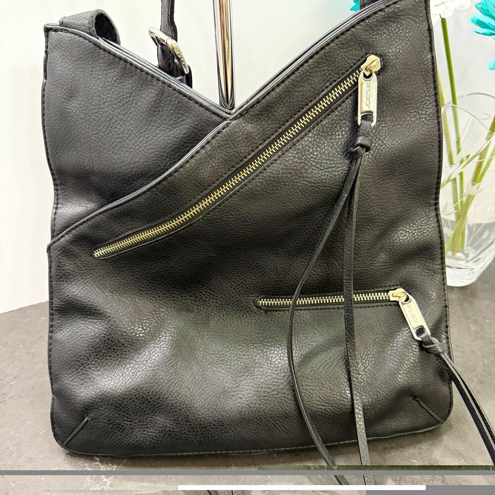 Joe’s Jeans Black Vegan Leather Shoulder Bag Asymmetrical Zipper Design